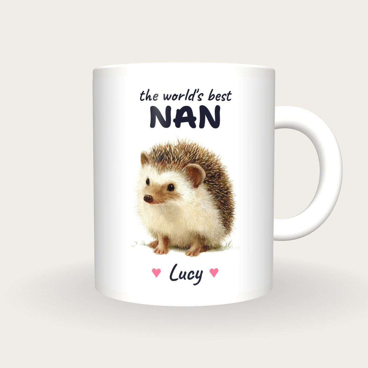 Personalised Hedgehog Mug, Best Nan, front