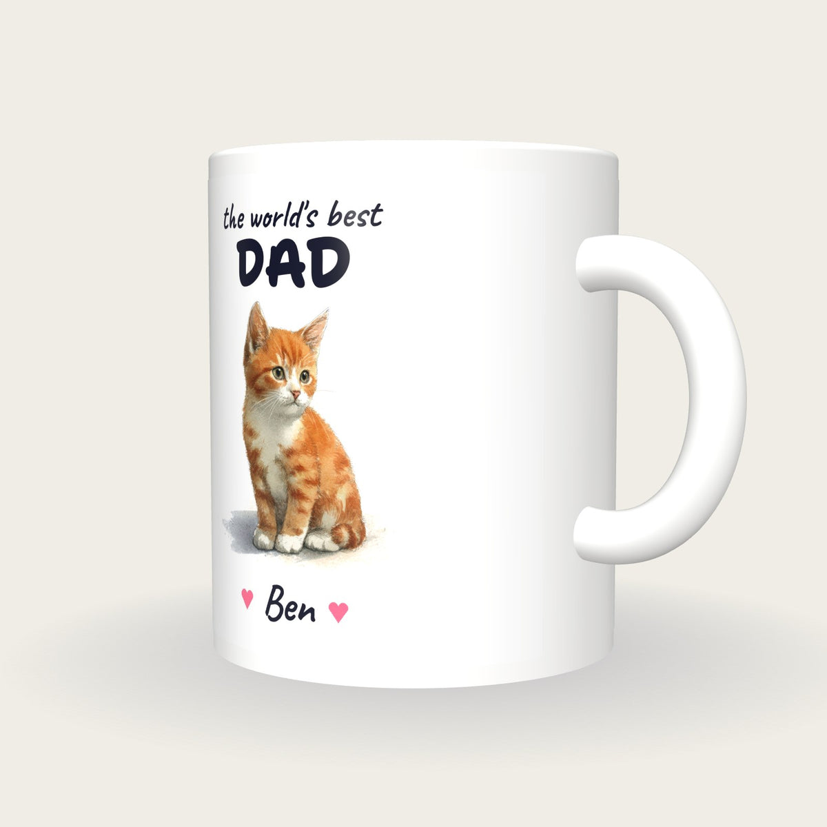 Personalised Kitten Mug, Best Dad, three-quarter view