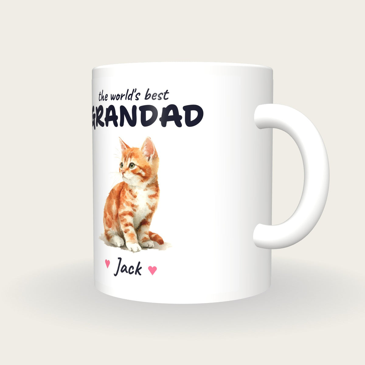 Personalised Kitten Mug, Best Grandad, three-quarter view