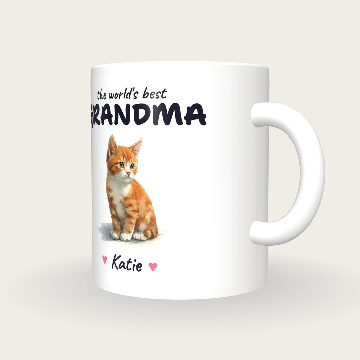 Personalised Kitten Mug, Best Grandma, three-quarter view