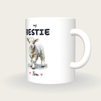 Personalised Lamb Mug, My Bestie, three-quarter view