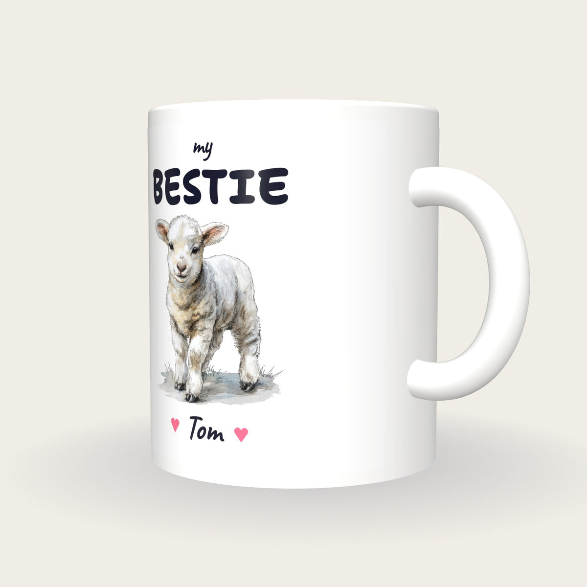 Personalised Lamb Mug, My Bestie, three-quarter view