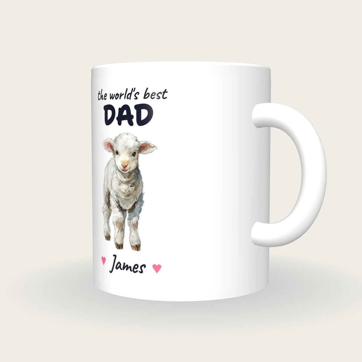 Personalised Lamb Mug, Best Dad, three-quarter view