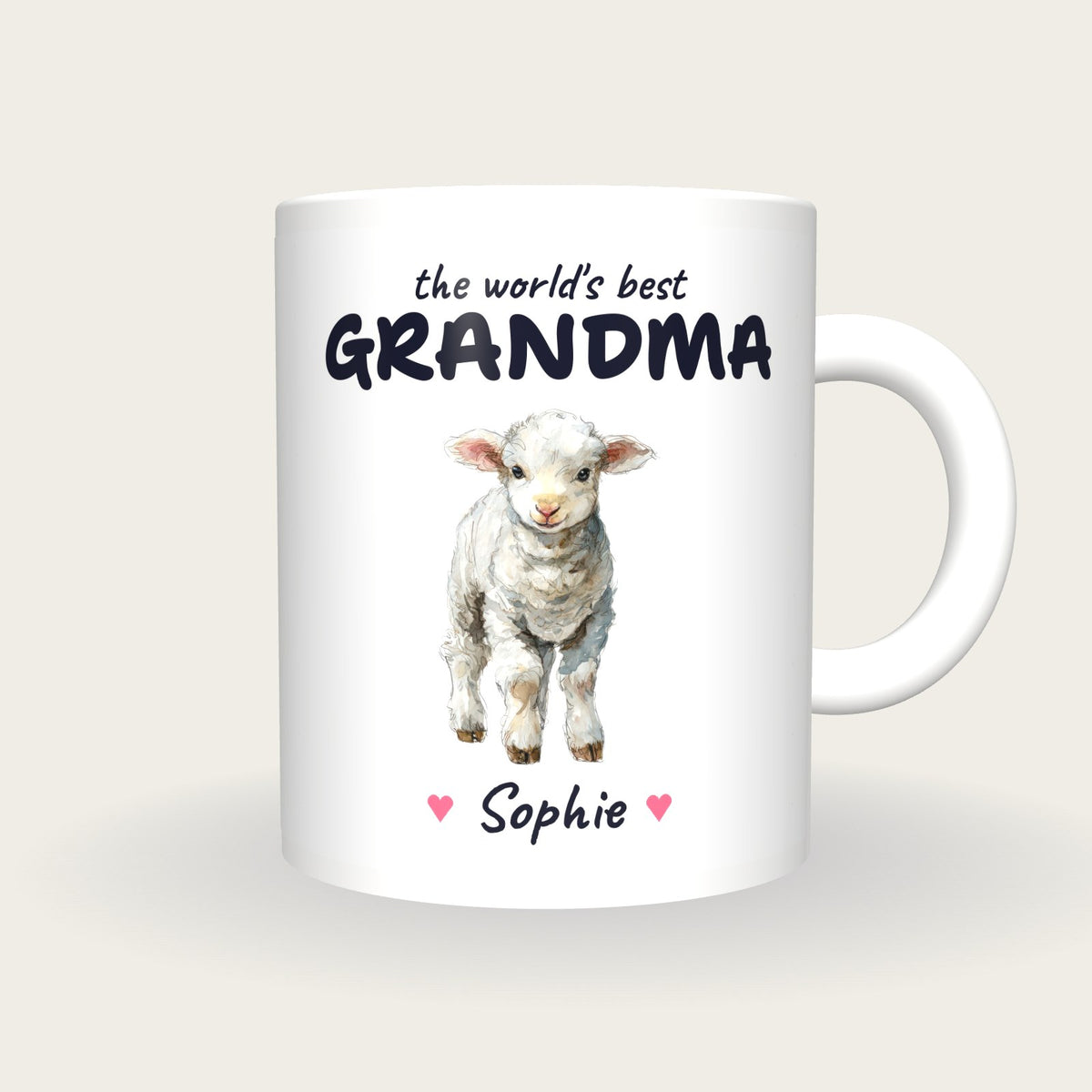Personalised Lamb Mug, Best Grandma, front