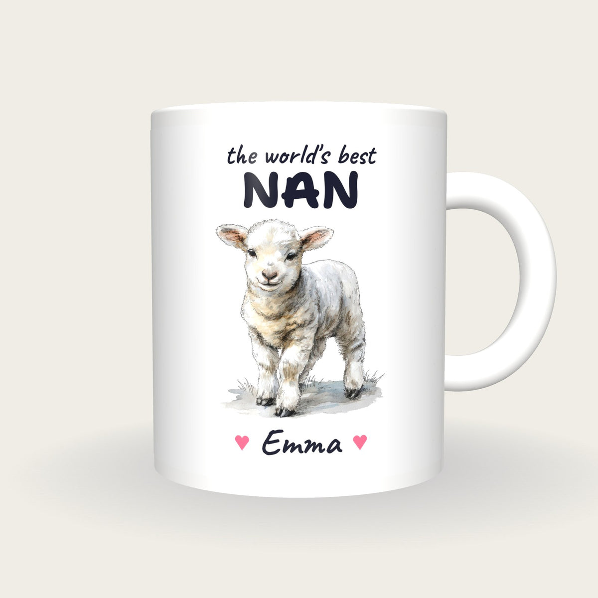 Personalised Lamb Mug, Best Nan, front