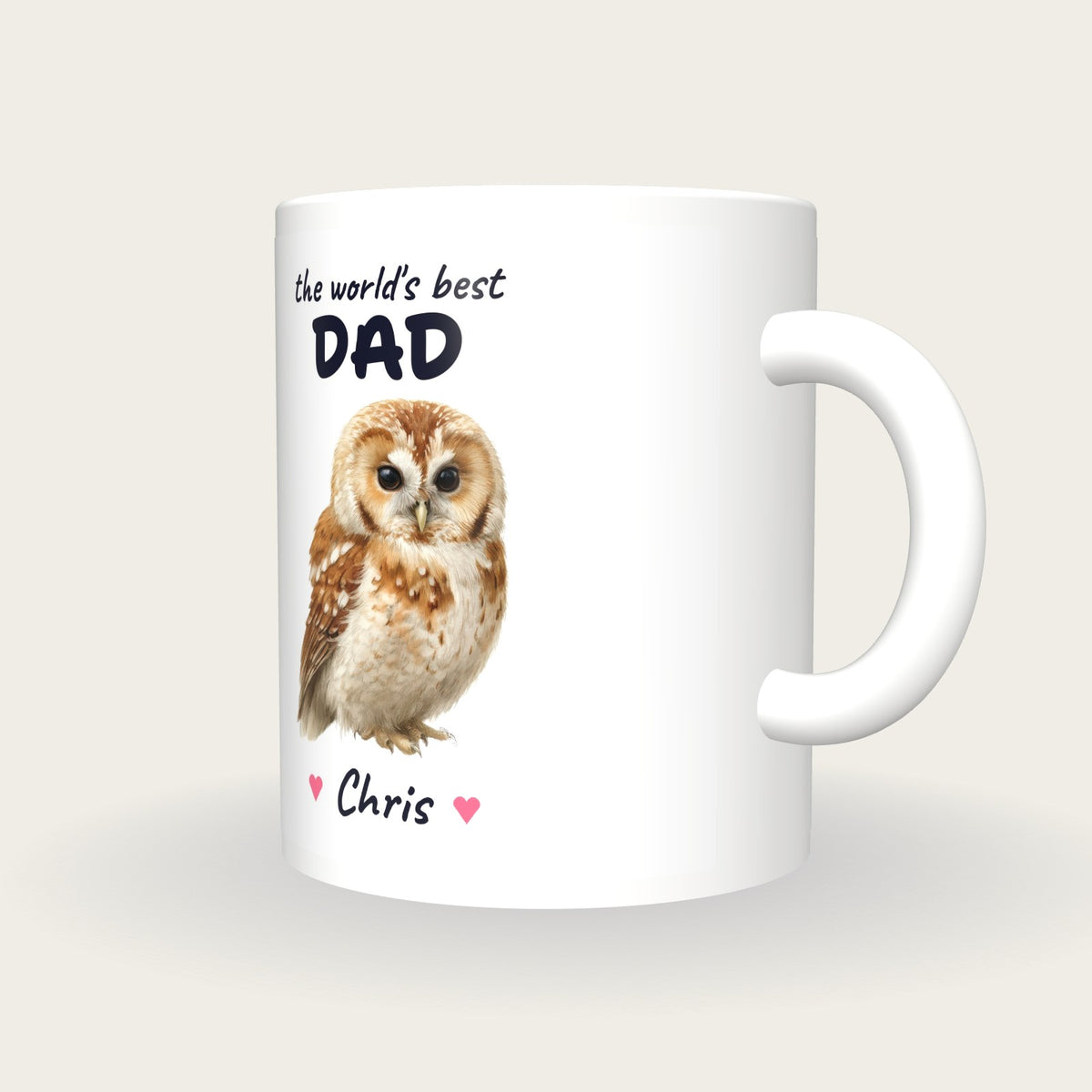 Personalised Owl Mug, Best Dad, three-quarter view