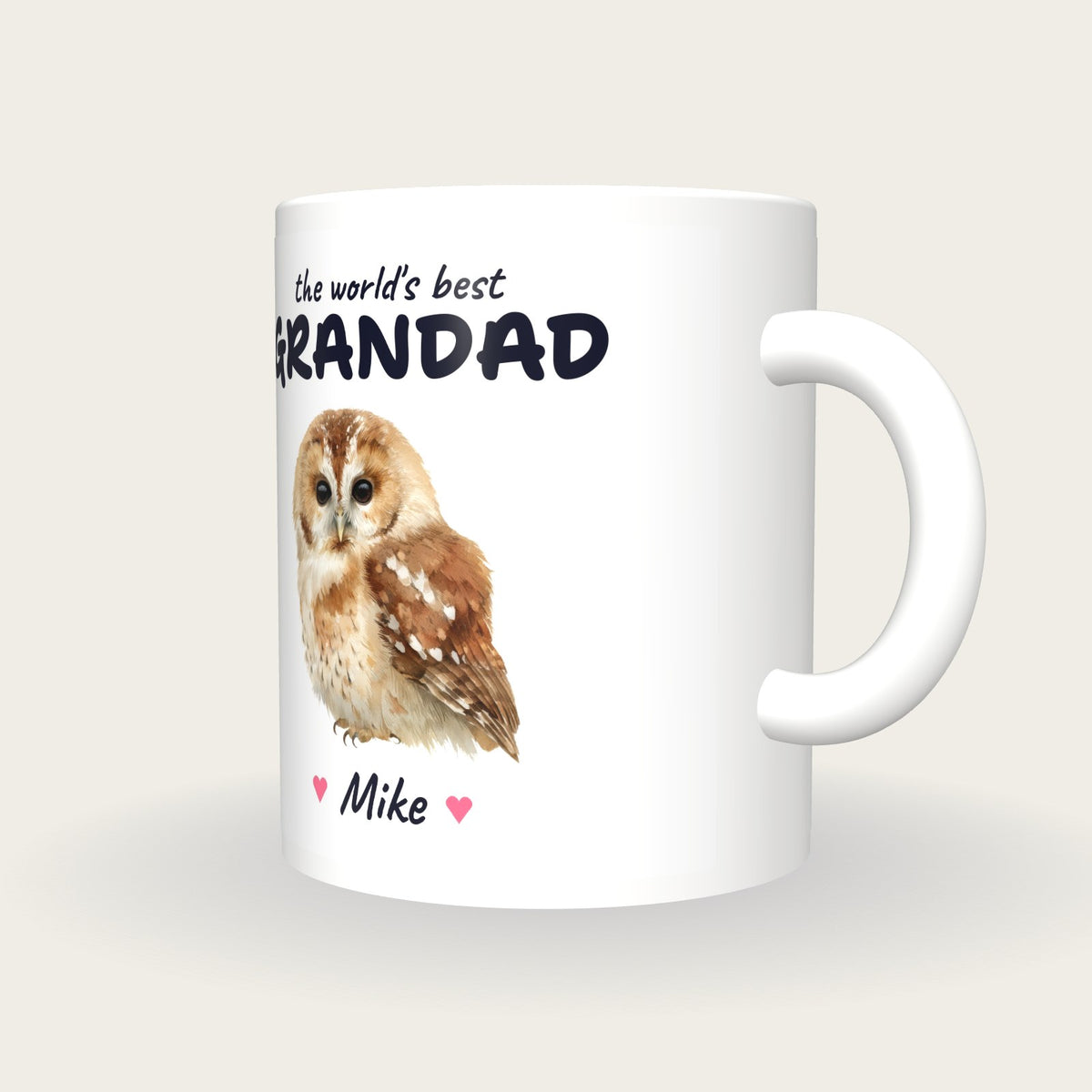 Personalised Owl Mug, Best Grandad, three-quarter view