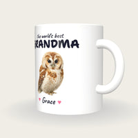 Personalised Owl Mug, Best Grandma, three-quarter view