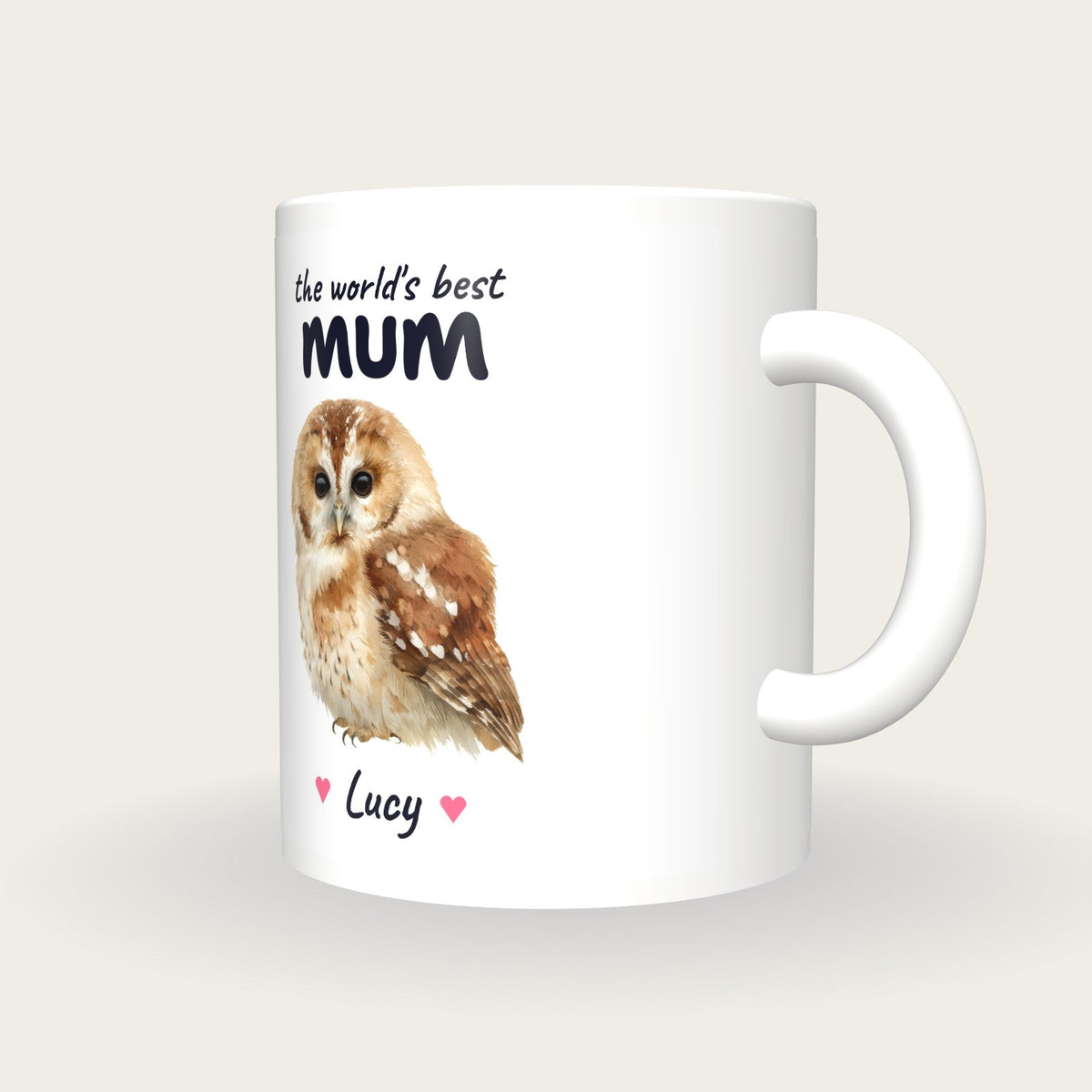 Personalised Owl Mug, Best Mum, three-quarter view