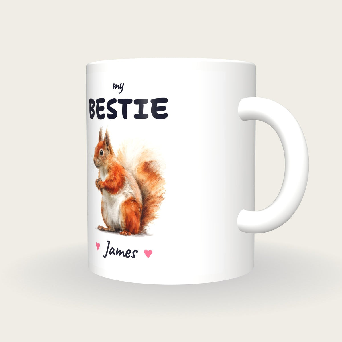 Personalised Squirrel Mug, My Bestie, three-quarter view