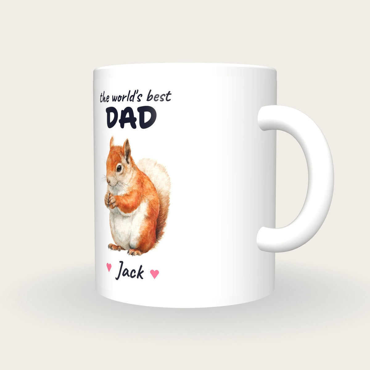 Personalised Squirrel Mug, Best Dad, three-quarter view