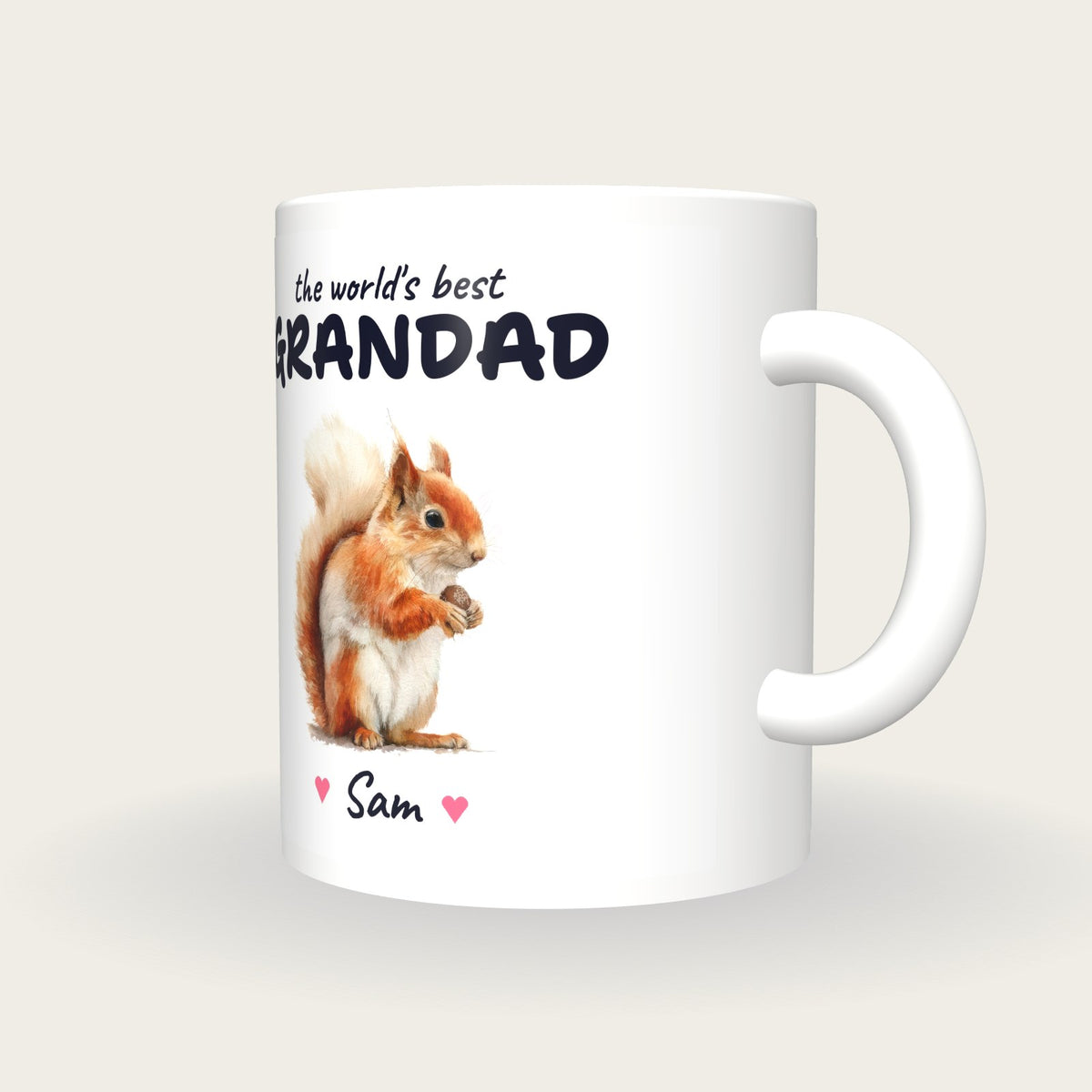 Personalised Squirrel Mug, Best Grandad, three-quarter view