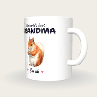 Personalised Squirrel Mug, Best Grandma, three-quarter view