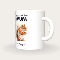 Personalised Squirrel Mug, Best Mum, three-quarter view