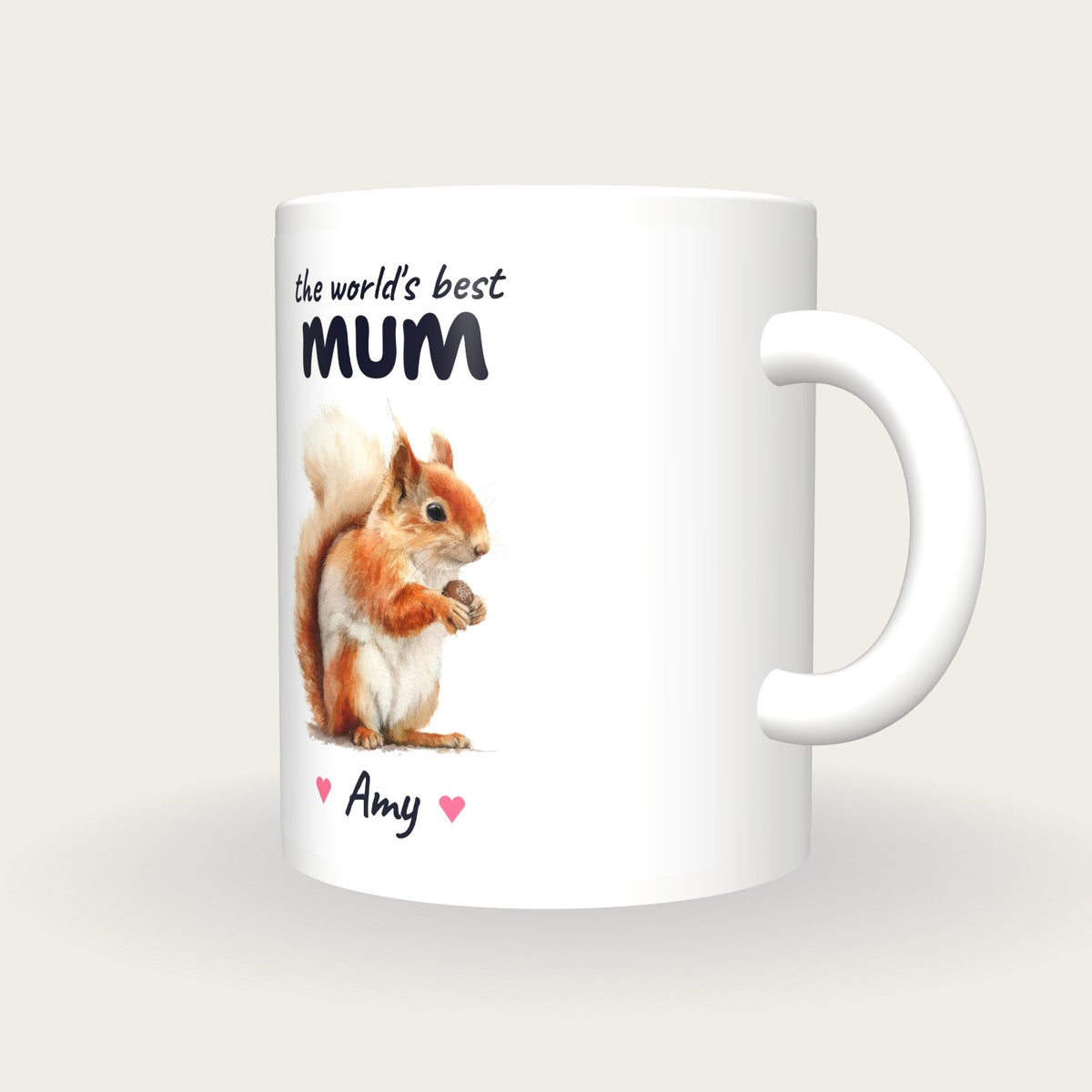 Personalised Squirrel Mug, Best Mum, three-quarter view