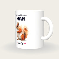Personalised Squirrel Mug, Best Nan, three-quarter view