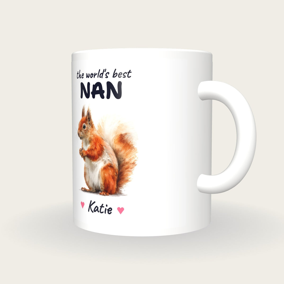 Personalised Squirrel Mug, Best Nan, three-quarter view
