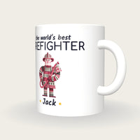 Personalised Firefighter Mug, World's Best Firefighter, three-quarter view