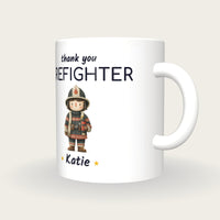 Personalised Firefighter Mug, Thank You Firefighter, three-quarter view