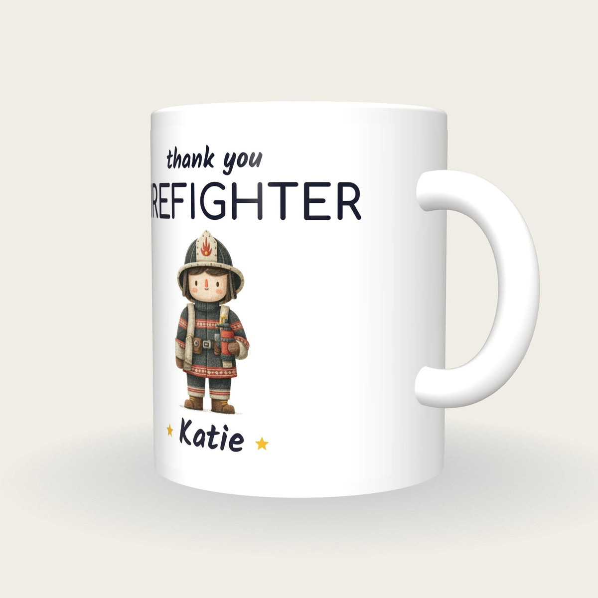 Personalised Firefighter Mug, Thank You Firefighter, three-quarter view