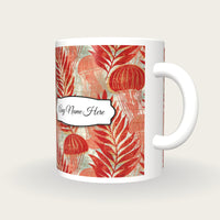 Woodblock Jellyfish Seaweed Name Mug 2, three-quarter view