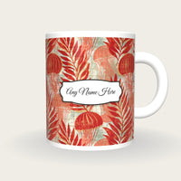 Woodblock Jellyfish Seaweed Name Mug 2, front with the name label