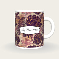Woodblock Peony Name Mug, front with the name label