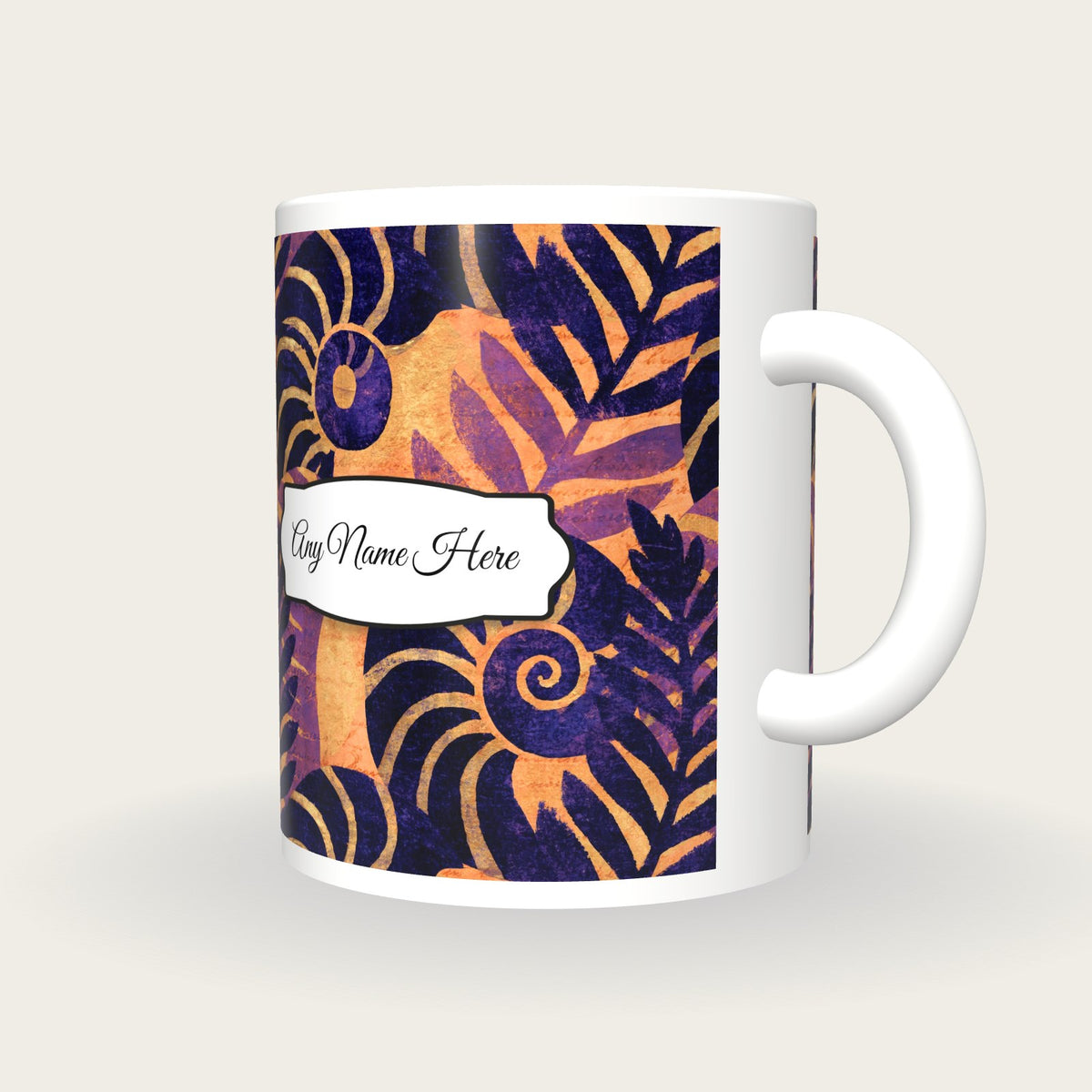 Woodblock Nautilus Name Mug, three-quarter view