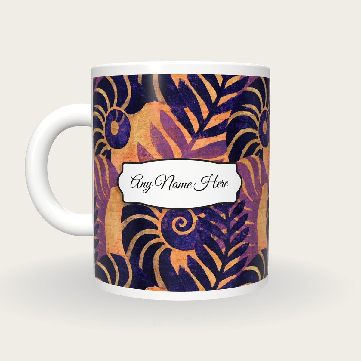 Woodblock Nautilus Name Mug, back with the second name label