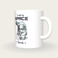 Personalised Astronaut Cat Mug, I Need My Space, three-quarter view