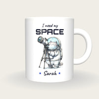 Personalised Astronaut Cat Mug, I Need My Space, front
