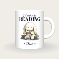 Personalised Bookworm Bunny Mug, I'd Rather Be Reading, front
