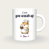 Personalised Chef Hamster Mug, I Cook You Wash Up, front