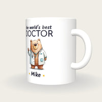 Personalised Doctor Bear Mug, World's Best Doctor, three-quarter view