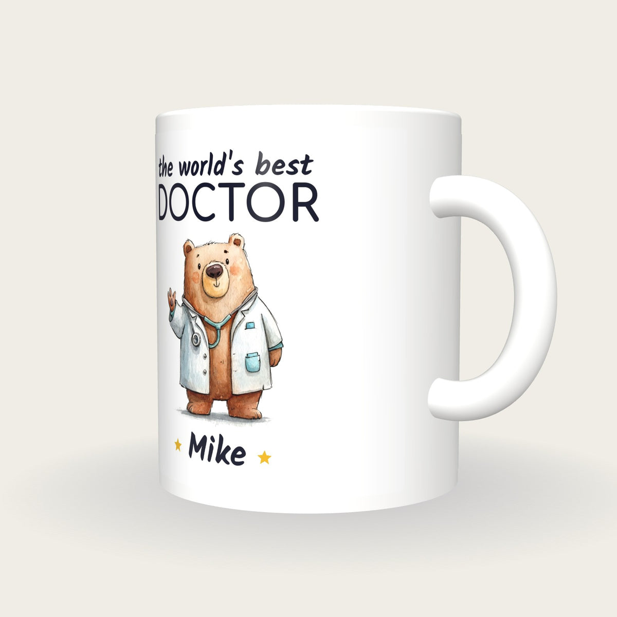 Personalised Doctor Bear Mug, World's Best Doctor, three-quarter view