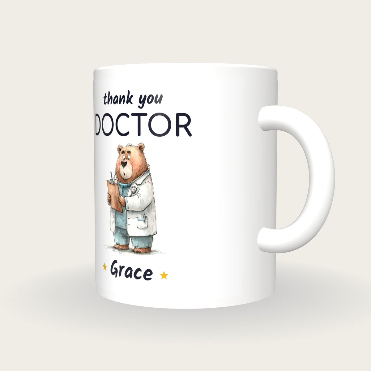 Personalised Doctor Bear Mug, Thank You Doctor, three-quarter view