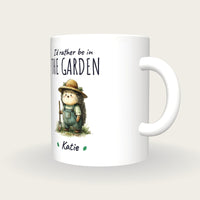 Personalised Gardener Hedgehog Mug, I'd Rather Be In The Garden, three-quarter view