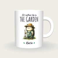 Personalised Gardener Hedgehog Mug, I'd Rather Be In The Garden, front
