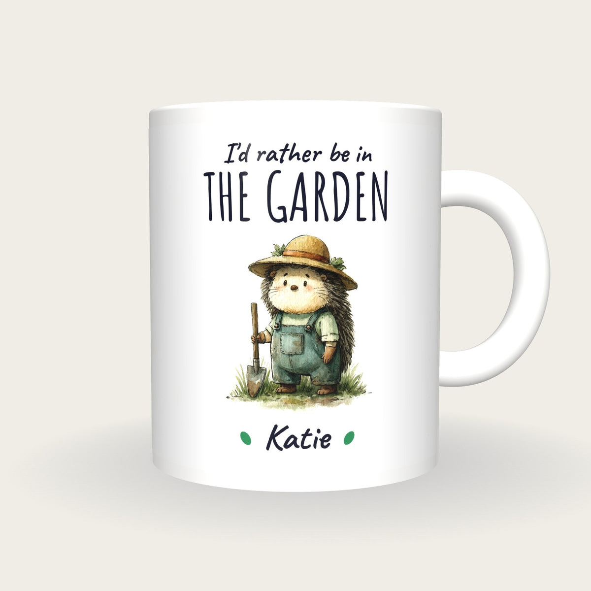 Personalised Gardener Hedgehog Mug, I'd Rather Be In The Garden, front