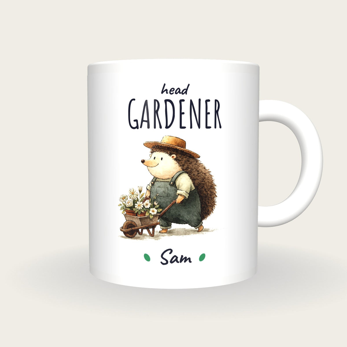 Personalised Gardener Hedgehog Mug, Head Gardener, front