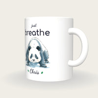 Personalised Yoga Panda Mug, Just Breathe, three-quarter view