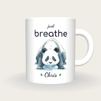 Personalised Yoga Panda Mug, Just Breathe, front