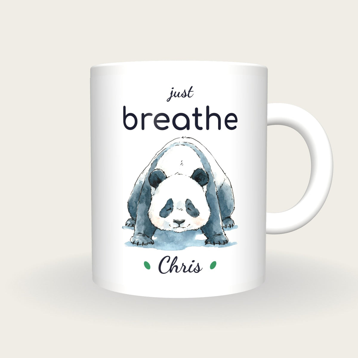 Personalised Yoga Panda Mug, Just Breathe, front