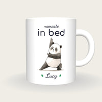 Personalised Yoga Panda Mug, Namaste In Bed, front