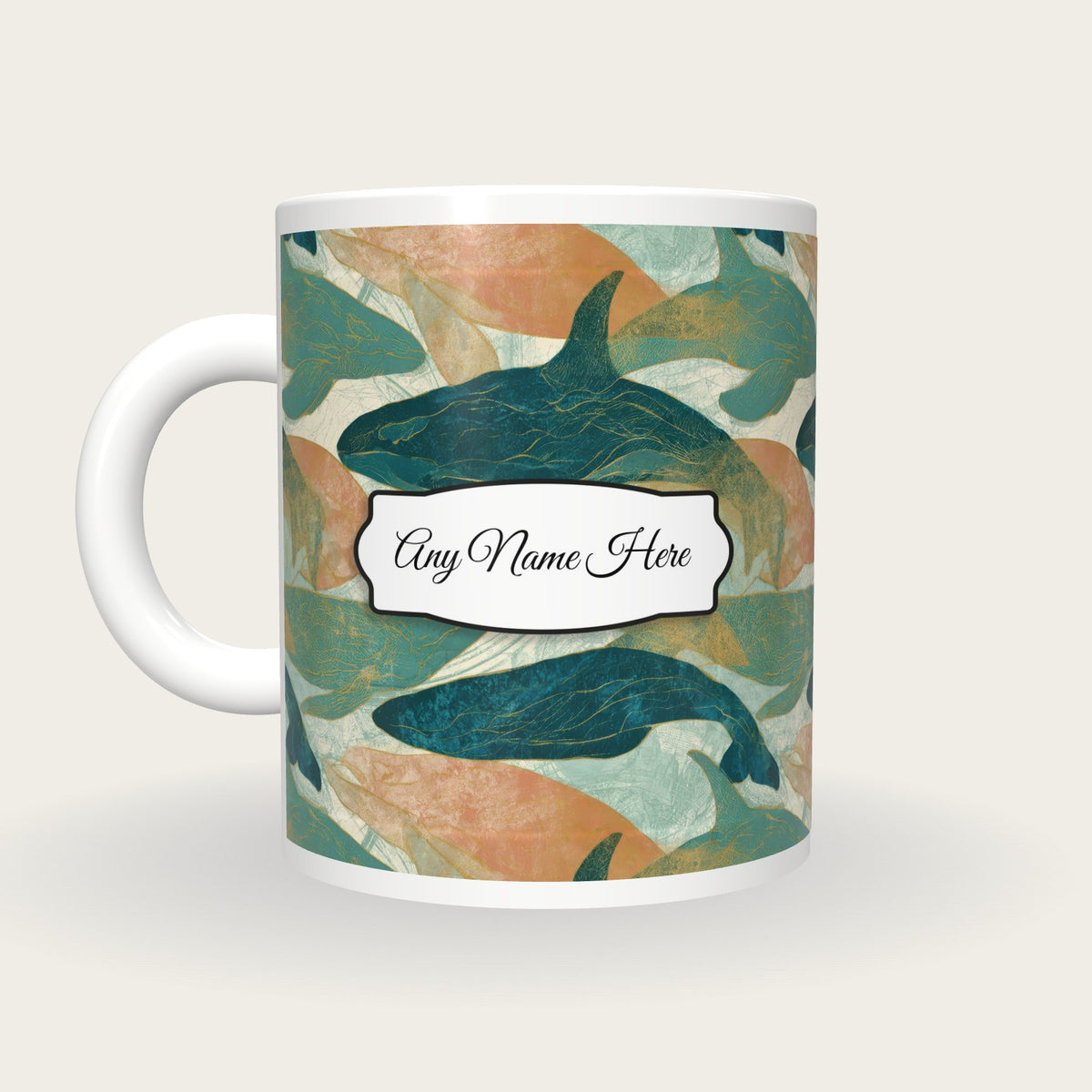 Etching Whale Name Mug 2, back with the second name label