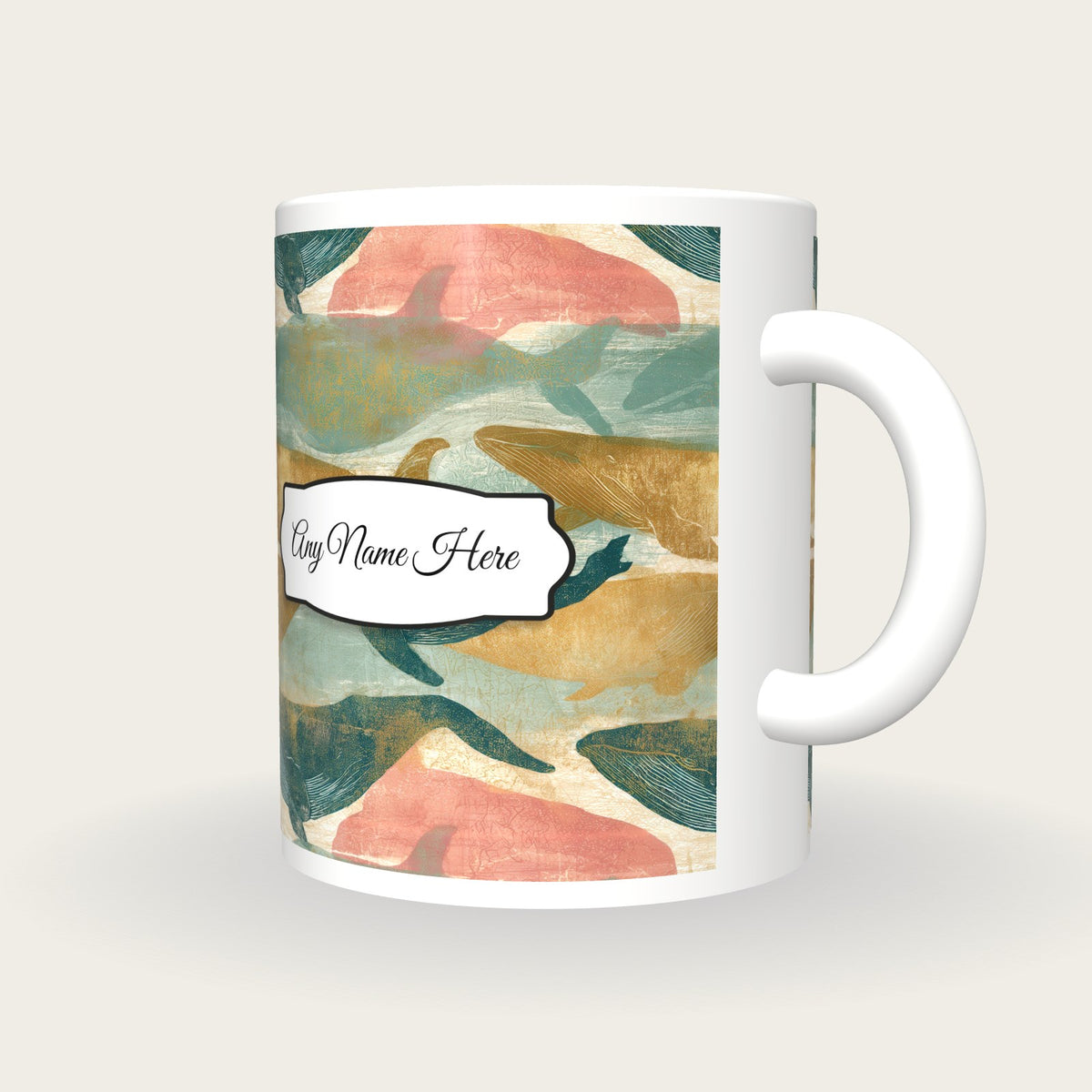 Etching Whale Name Mug, three-quarter view