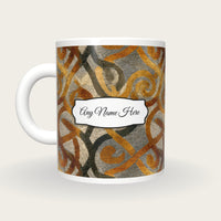 Batik Celtic Knot Animals Name Mug, back with the second name label