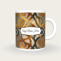 Batik Celtic Knot Animals Name Mug, front with the name label