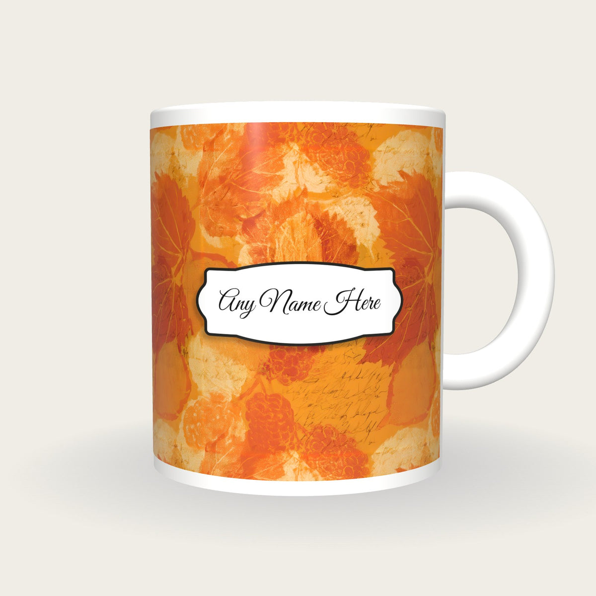 Drypoint Mulberries Name Mug 2, front with the name label