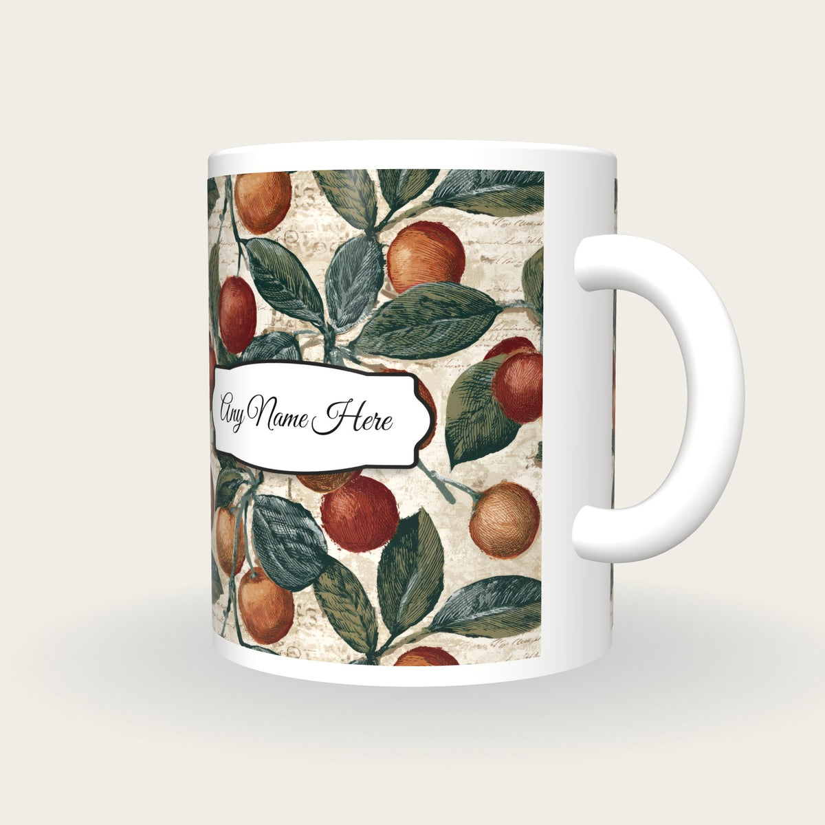 Engraving Cherries Name Mug, three-quarter view